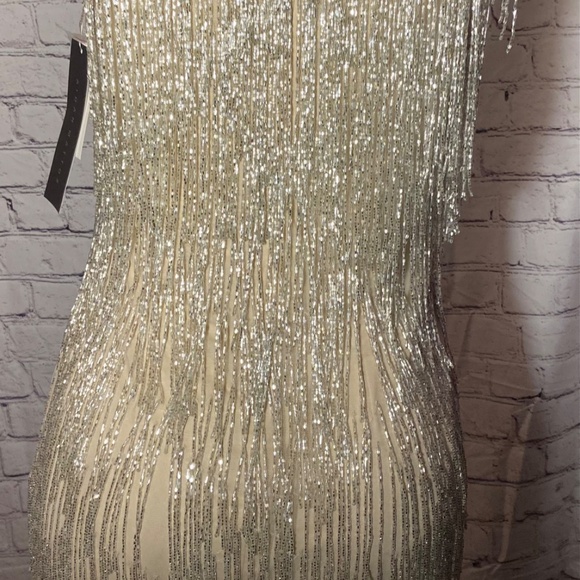 NWT Aidan Mattox Seed Bead Gold/Silver Fringe Dress, SZ 6, Fearless Era Inspired - Picture 7 of 15